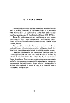 La violence dans l'oeuvre romanesque de Camilo Castelo Branco