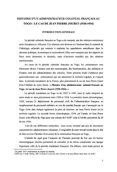 Histoire de Jean Pierre Jouret au Togo: 1920-1934