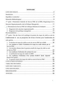 Organisation et Politique de Gestion du Risque de Crédit