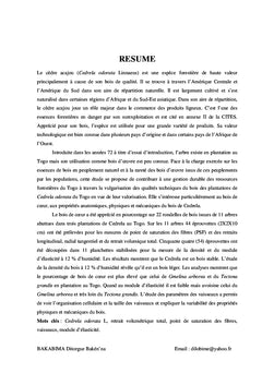 Propriétés physiques et mécaniques du Cedrela odorata en plantation
