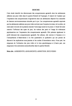 Jeux video et comportements agressifs chez les adolescents addicts