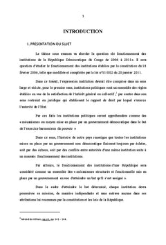 Fonctionnement des institutions politiques de la R.D.Congo