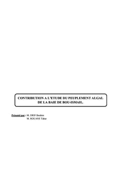 Contribution A L'etude Du Peuplement Algal De La Baie De Bou-Ismail