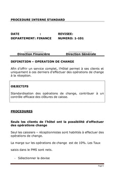 Manuel de Procédure Comptable et Financier pour Hôtel