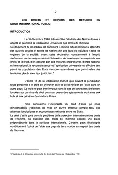 Droits et Devoirs des réfugiés en droit international public