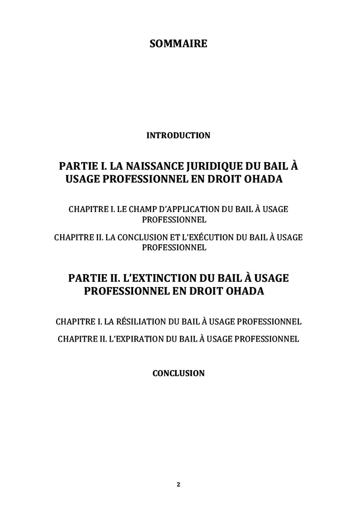 Le bail à usage professionnel en droit OHADA