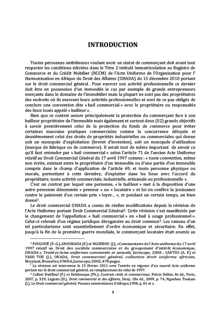 Le bail à usage professionnel en droit OHADA