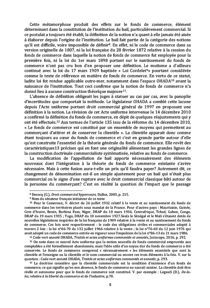 Le bail à usage professionnel en droit OHADA