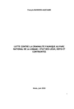 LUTTE CONTRE LA CRIMINALITE FAUNIQUE AU PARC NATIONAL DE LA LOMAMI :