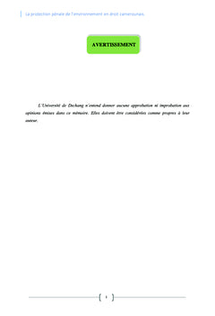 LA PROTECTION PENALE DE L'ENVIRONNEMENT EN DROIT CAMEROUNAIS
