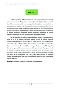 LA PROTECTION PENALE DE L'ENVIRONNEMENT EN DROIT CAMEROUNAIS