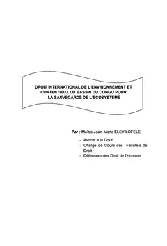 Droit International de l'Environnement et Contentieux du Bassin du Congo
