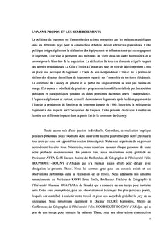POLITIQUE DU LOGEMENT ET DYNAMIQUE DE L'ESPACE URBAIN À L'EST DE LA COMMUNE DE COCODY