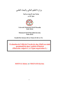 Evaluation de l'effet de l'oxyde de zinc (ZnO)