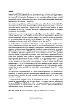 Impact du COVID-19 sur la Santé Sexuelle et Reproductive