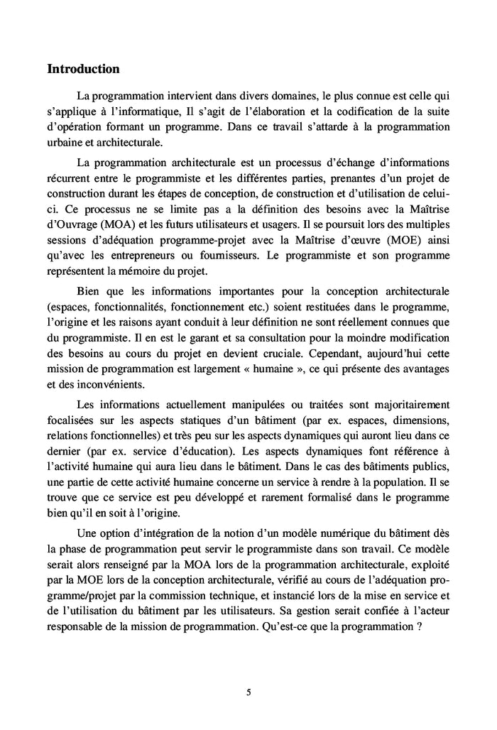 La programmation architecturale et urbaine au profit des étudiants