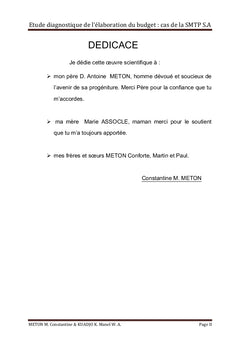 Étude diagnostique de l'élaboration du budget: cas de la SMTP