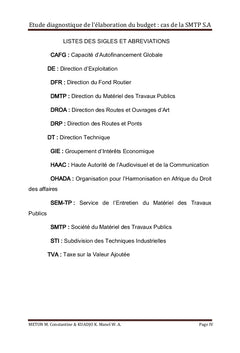 Étude diagnostique de l'élaboration du budget: cas de la SMTP
