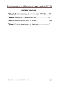 Étude diagnostique de l'élaboration du budget: cas de la SMTP