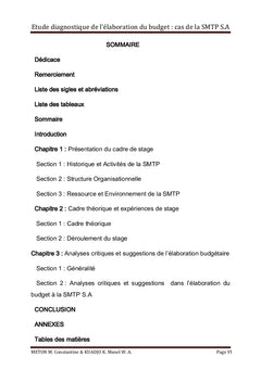 Étude diagnostique de l'élaboration du budget: cas de la SMTP