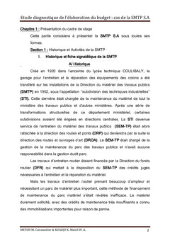 Étude diagnostique de l'élaboration du budget: cas de la SMTP