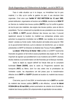 Étude diagnostique de l'élaboration du budget: cas de la SMTP