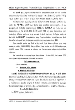 Étude diagnostique de l'élaboration du budget: cas de la SMTP