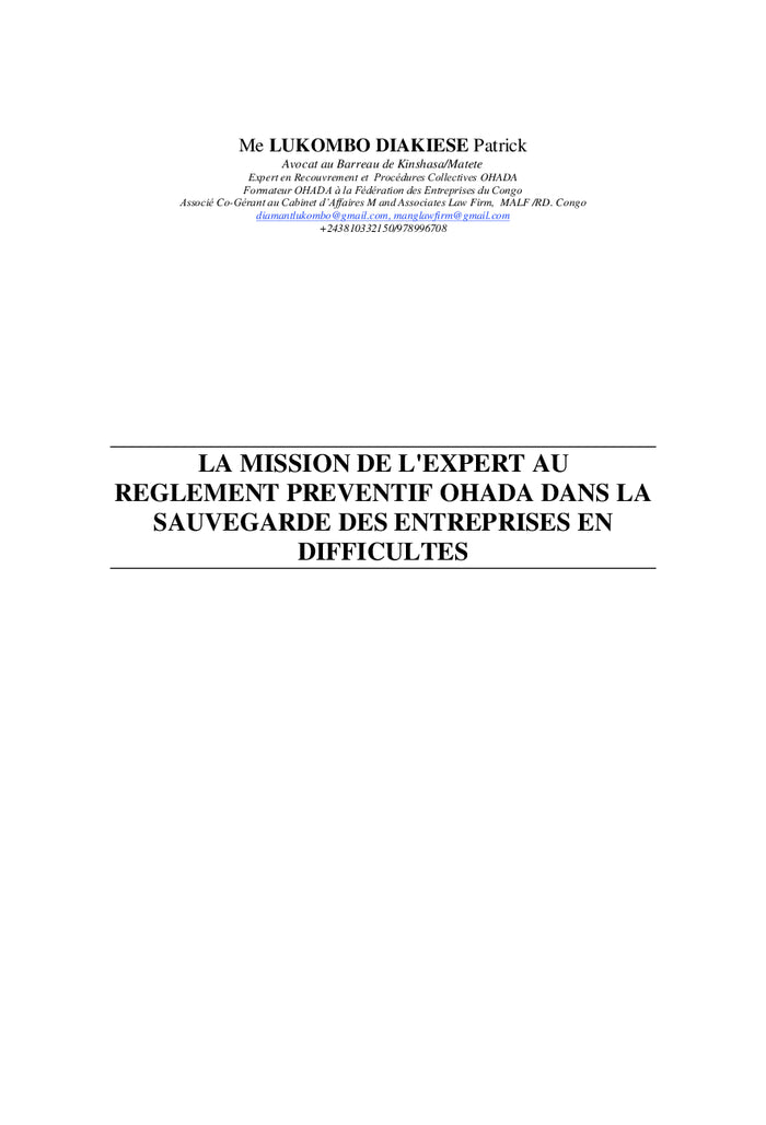 Règlement Préventif Ohada