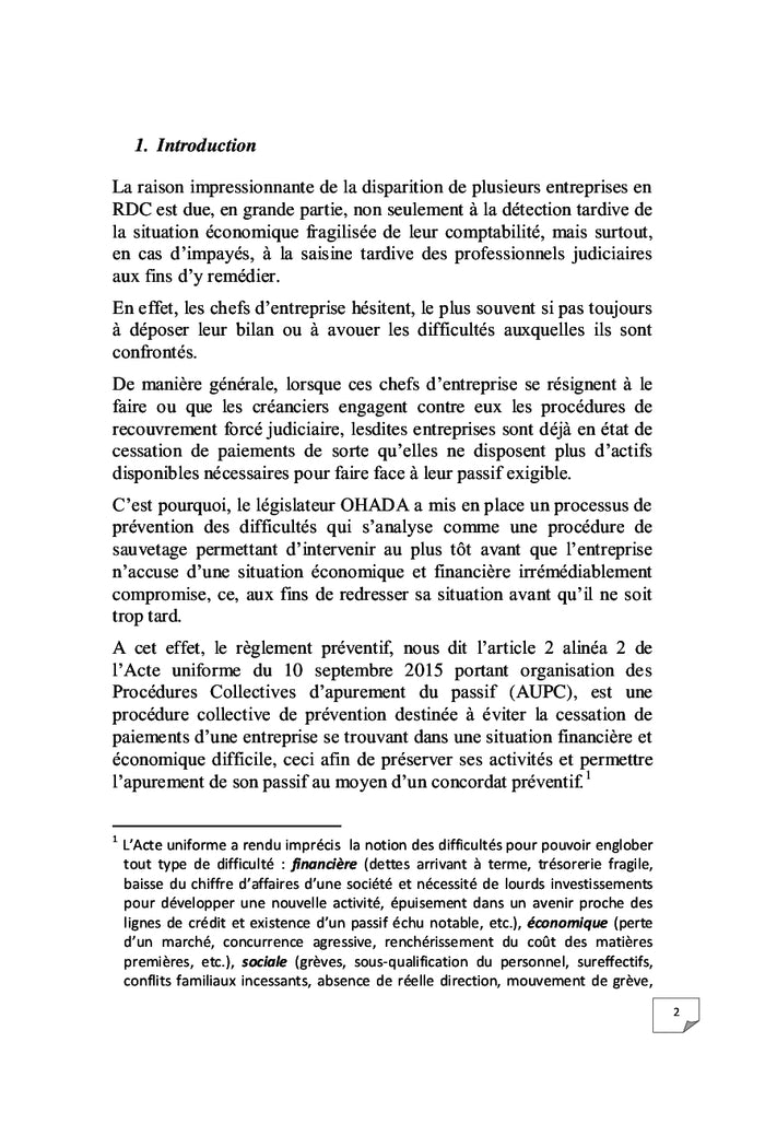 Règlement Préventif Ohada