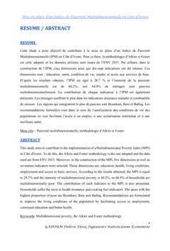 Mise en place d'un indice de pauvreté multidimensionnelle en Cote d'Ivoire