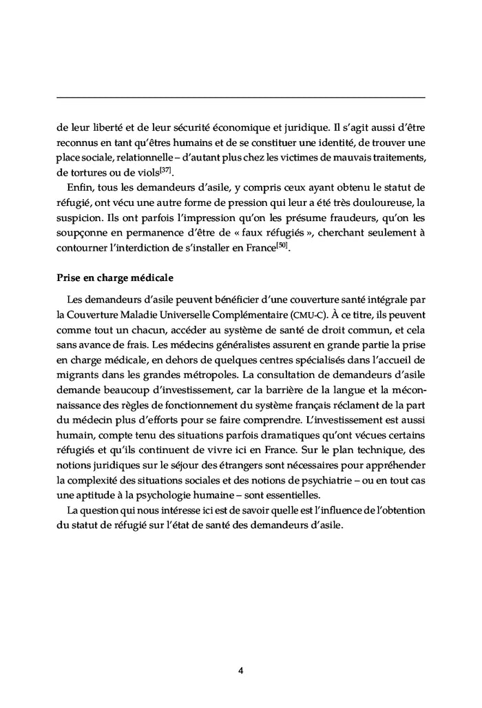 Comparaison de l'état de santé d'un groupe de demandeurs d'asile