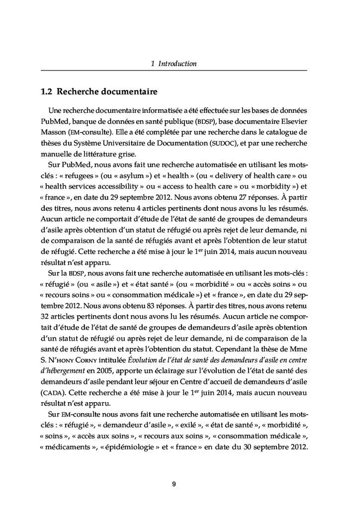 Comparaison de l'état de santé d'un groupe de demandeurs d'asile