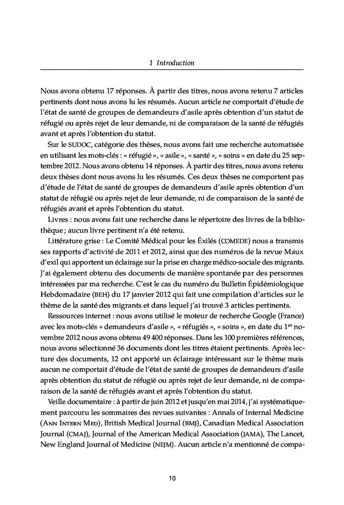 Comparaison de l'état de santé d'un groupe de demandeurs d'asile