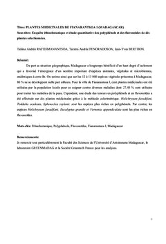 Plantes medicinales de Fianarantsoa I