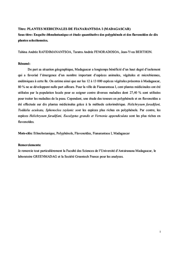 Plantes medicinales de Fianarantsoa I