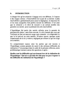 Les difficultés de réalisations de l'hypothèque