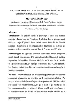 Facteurs associés à la survenue de l'épidémie du choléra dans la zone de santé d'Uvira