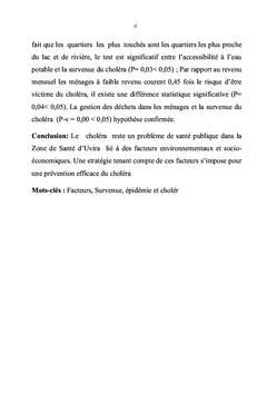 Facteurs associés à la survenue de l'épidémie du choléra dans la zone de santé d'Uvira