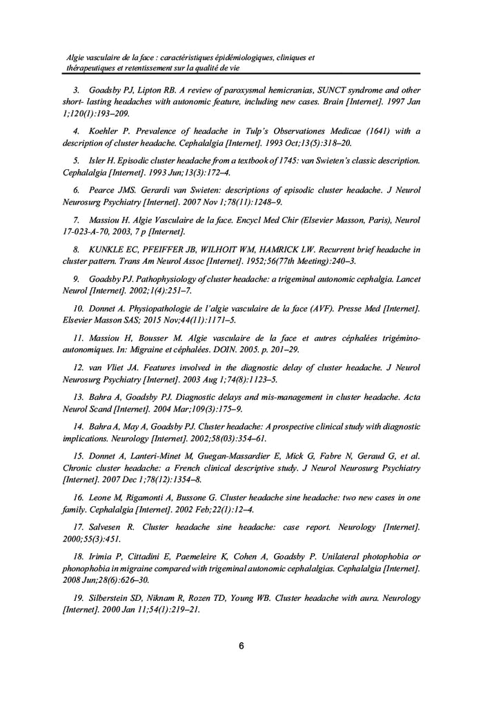 Les algies vasculaires de la face