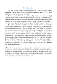 L'exercice du droit de légation passif et actif