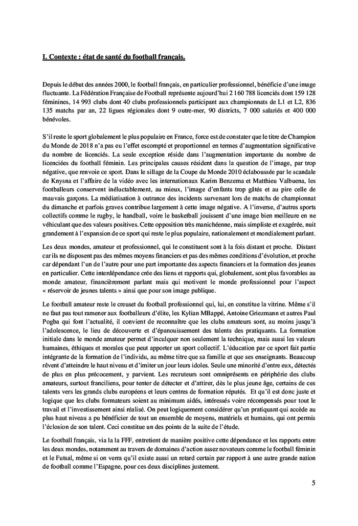 La situation économique du football amateur.