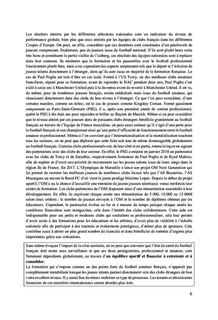 La situation économique du football amateur.