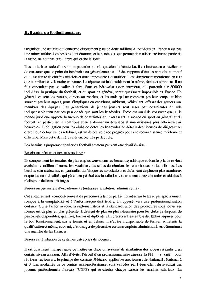 La situation économique du football amateur.