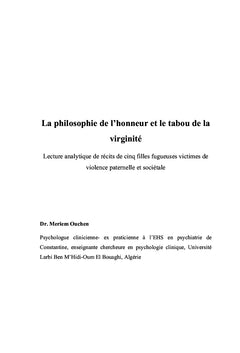 La philosophie de l'honneur et le tabou de la virginité