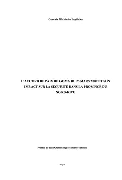 L'Accord de paix de Goma du 23 mars 2009 et son impact sur la sécurité dans la Province du Nord-Kivu