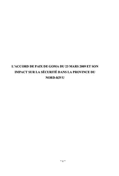 L'Accord de paix de Goma du 23 mars 2009 et son impact sur la sécurité dans la Province du Nord-Kivu