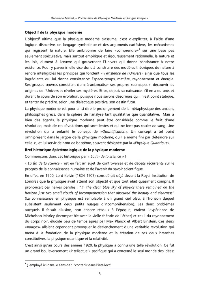 Vocabulaire de Physique Moderne en Langue Kabyle