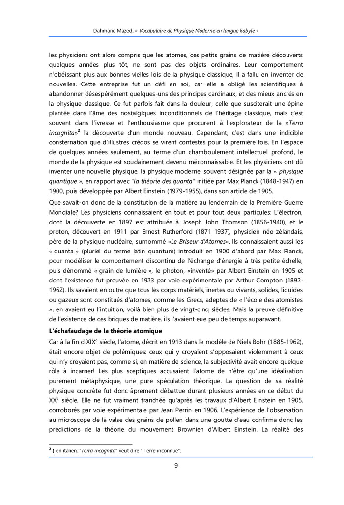 Vocabulaire de Physique Moderne en Langue Kabyle