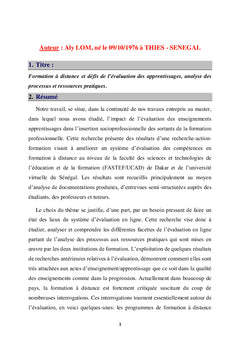 Formation a distance et défis de l'évaluation des apprentissages