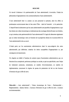 La Patrimonialité de l'Acte Administratif
